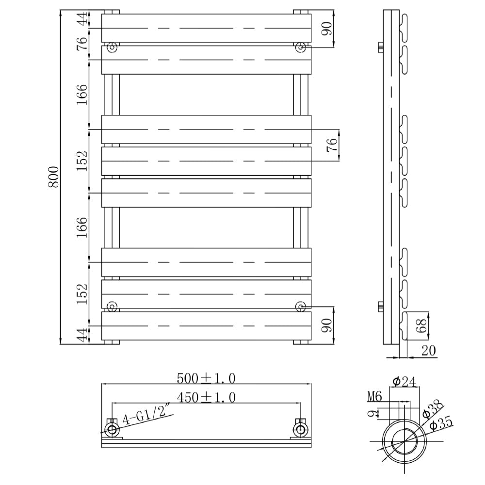 Technical Drawing Flat Panel Radiator with Towel Rail