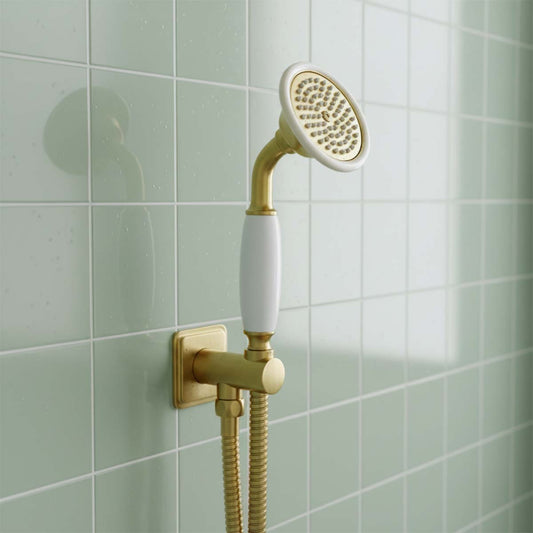 Handheld Shower with Water Outlet and Holder - Brushed Brass