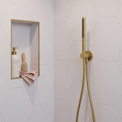 Handset Shower with Hose and Round Water Outlet - Brushed Brass