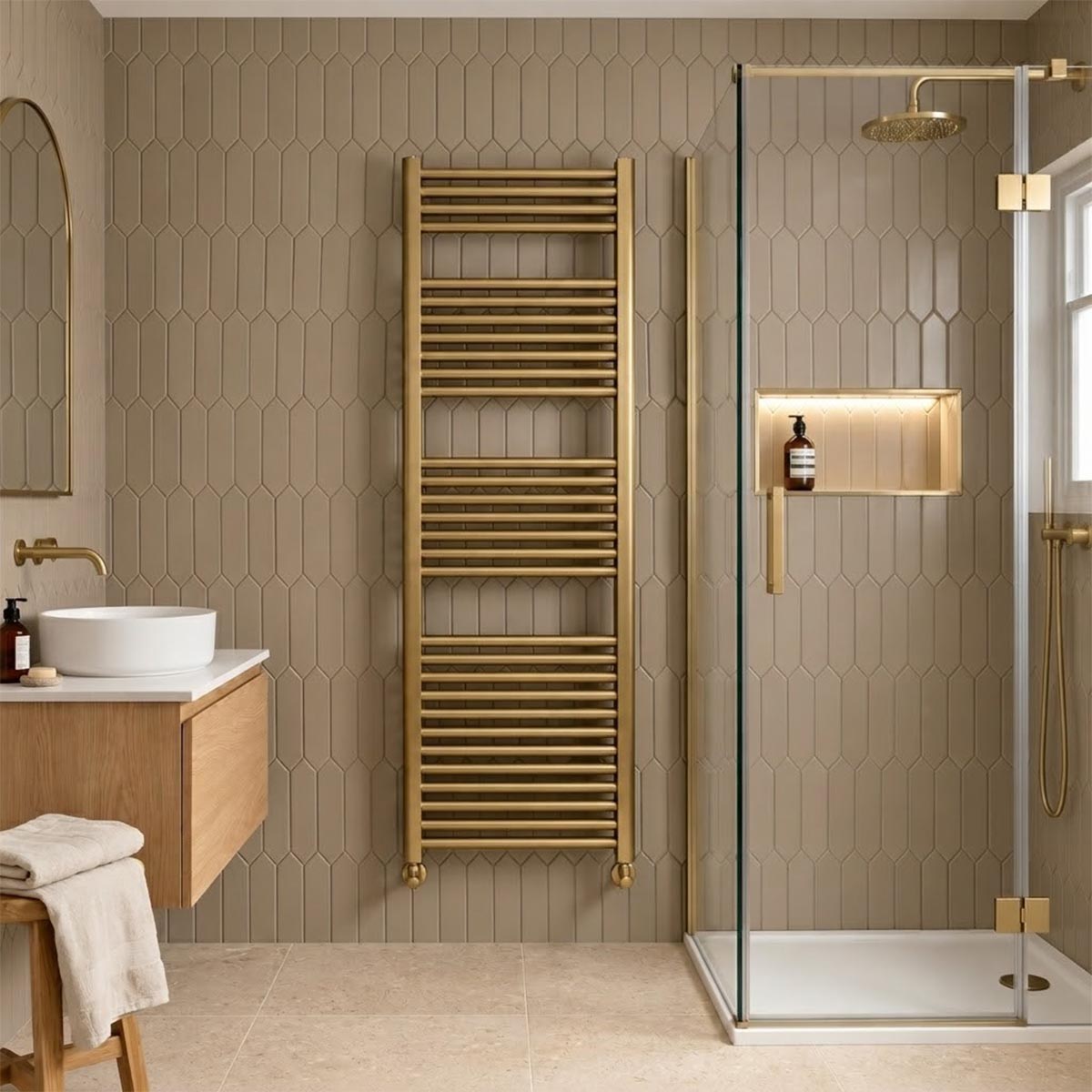Heated Towel Rail 1600mm X 500mm - Brushed Brass