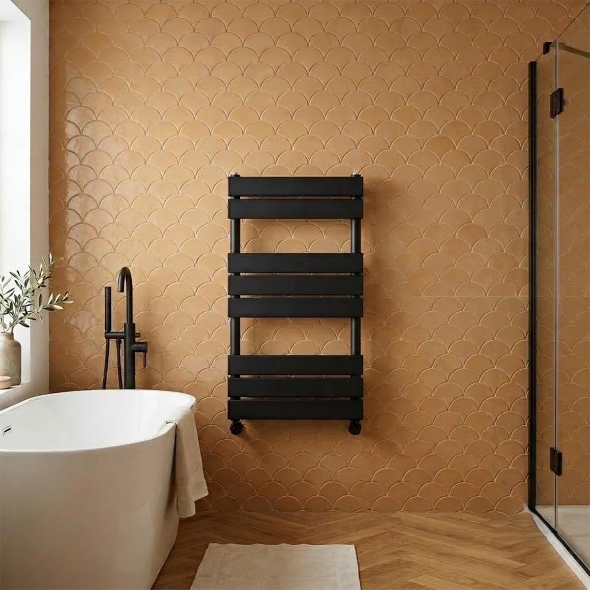 Heated Towel Rail with Flat Panel 800 x 500mm - Matt Black