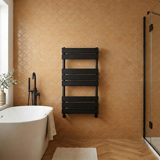 Heated Towel Rail with Flat Panel 800 x 500mm - Matt Black 1200