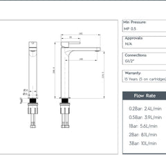 High Rise Basin Mixer Tap with Single Lever 