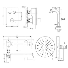 Overhead shower set - Technical drawing