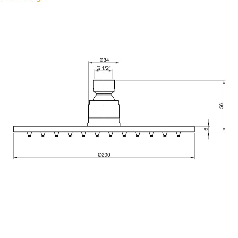 Round Fixed Rain Shower Head Technical Drawing