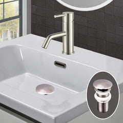 Inox brushed steel unslotted basin clicker waste