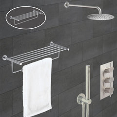 Inox Brushed Stainless Steel Wall Mounted Towel Shelf With Rail - 626mm