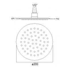 Stainless Steel Extra Slim Round Overhead Fixed Shower Head - Technical drawing
