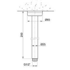Stainless Steel Vertical Ceiling Shower Arm - Technical Drawing