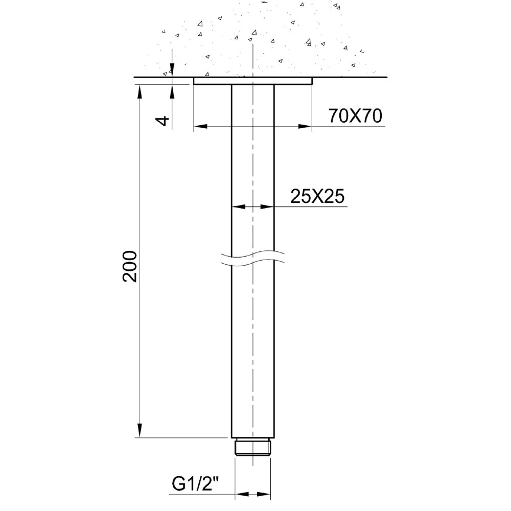 Square Ceiling Shower Arm Technical Drawing