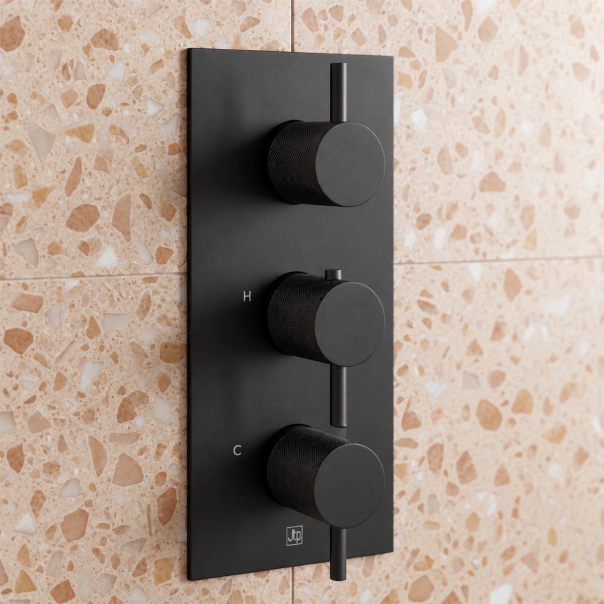 Knurled Handle 2 Outlet Concealed Thermostatic Shower Valve - Matt Black