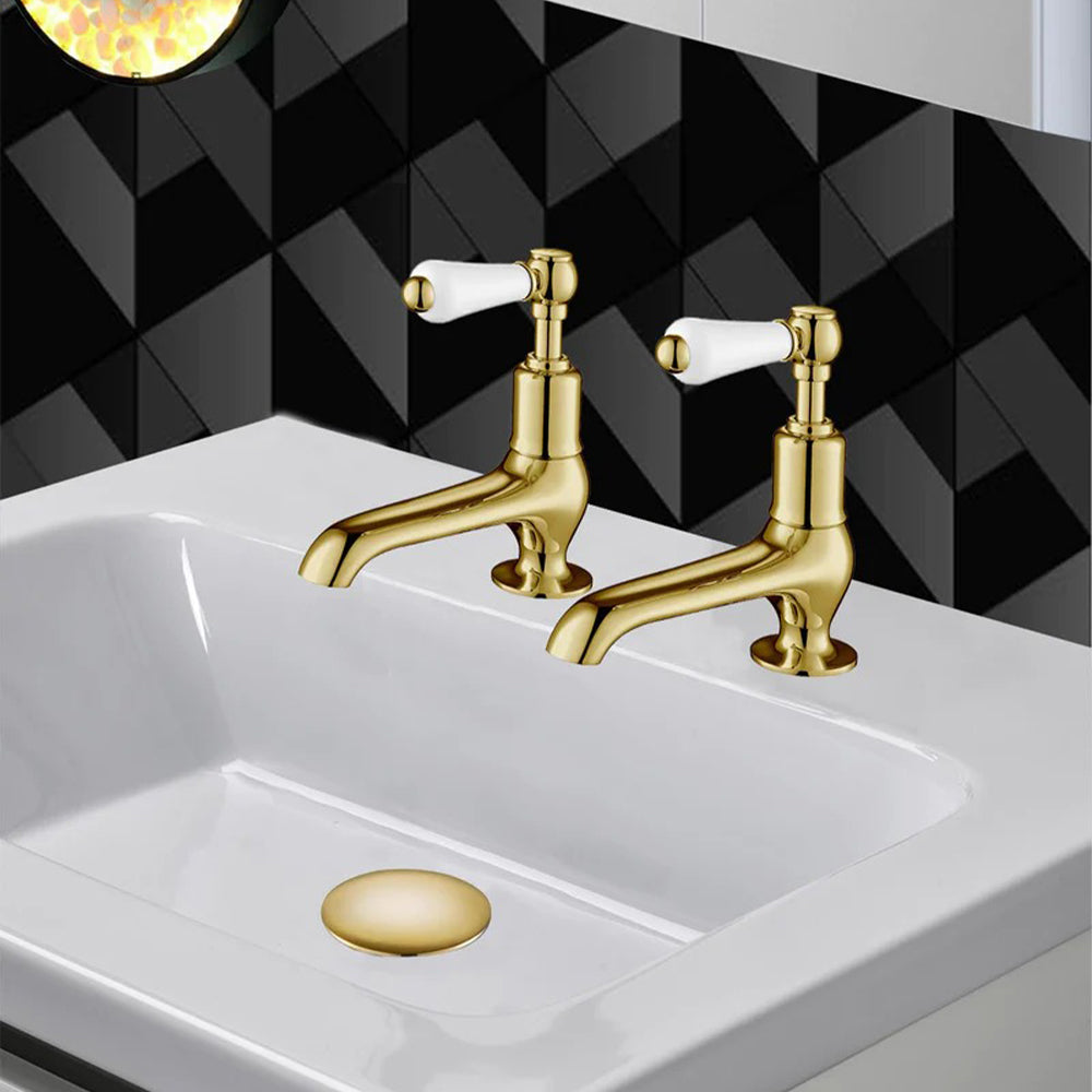 Lever Long-Nose Gold Basin Pillar Taps, LP 0.2