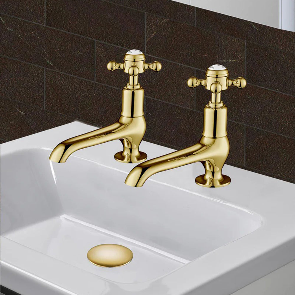 Traditional Long Nose Gold Basin Pillar Taps