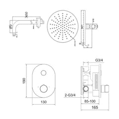 concealed shower sets Technical Drawing