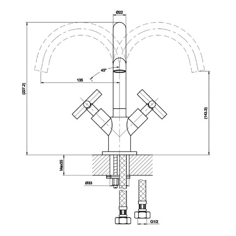 Mono Basin Mixer Tap technical drawings