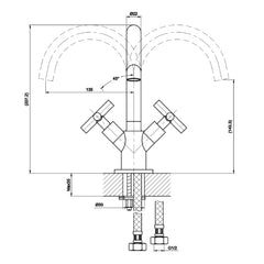 Modern black sink tap technical drawing