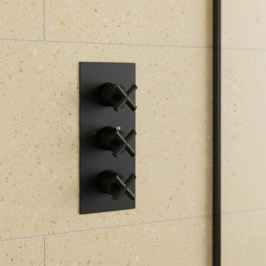 Matt Black 3 Outlets 3 Cross Handles Concealed Shower Valve  1200