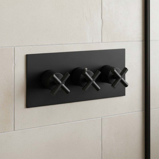 Matt Black 3 Way Concealed Thermostatic Shower Valve  1200