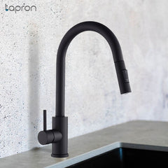 Matt black pull-out kitchen mixer tap 