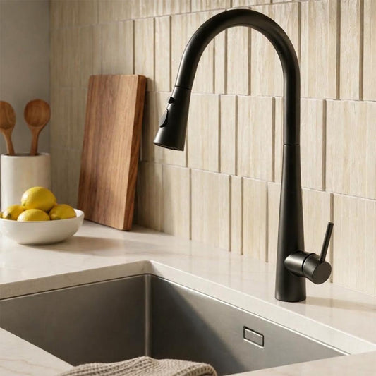 Matt Black Kitchen Tap with Pull Out Spray in Ireland  1200