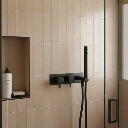 Matt Black Thermostatic Concealed 2 Outlet Shower Valve & Handset 1200