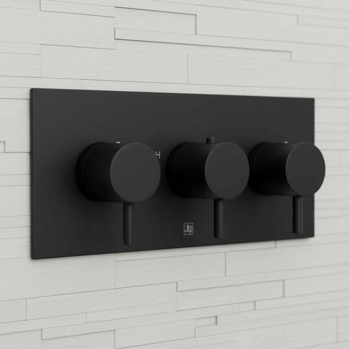 Matt Black Thermostatic Concealed 2 Outlet Shower Valve, Horizontal