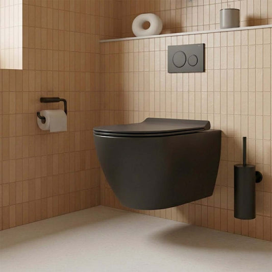 Matt Black Toilet Brush Holder with Brush and Toilet Roll Holder Set  1200