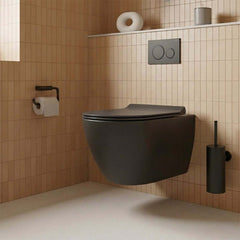 Matt Black Toilet Brush Holder with Brush and Toilet Roll Holder Set 