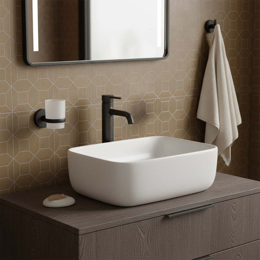 Matt Black Toothbrush Tumbler Holder and Single Towel Hook 1200