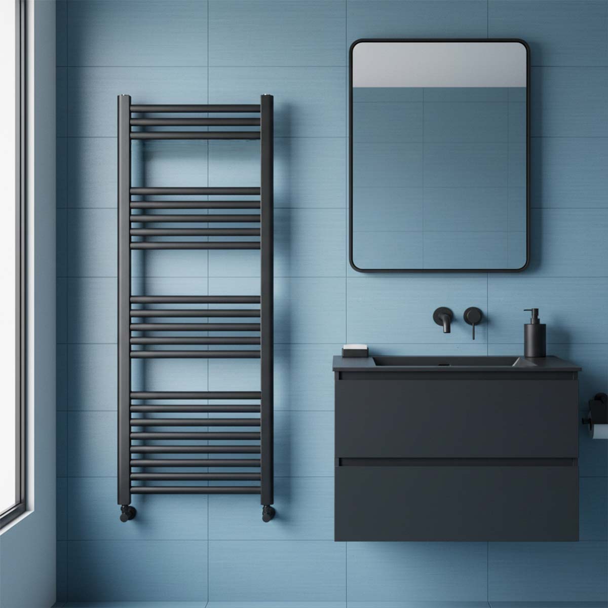 Matt Black Towel Radiator 1200mm  - Ireland 