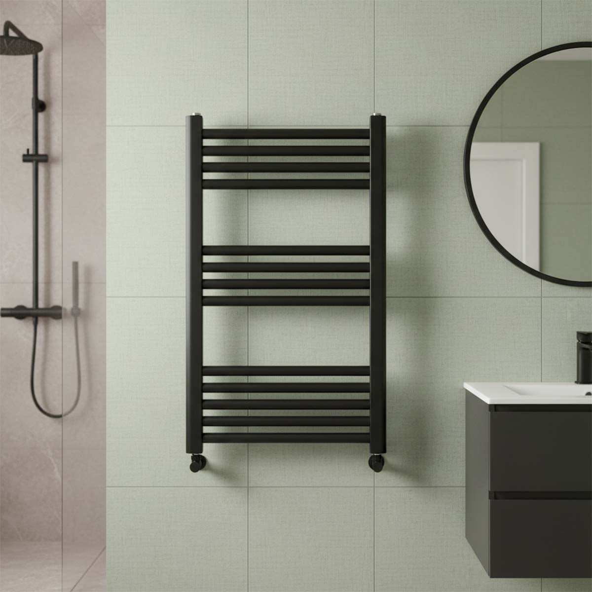 Black Bathroom Radiator | Dual Fuel Towel Rail | 800 x 500mm