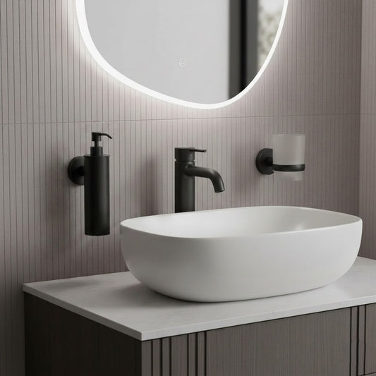 Matt Black Wall Mounted Soap Dispenser and Tumbler Holder 1024