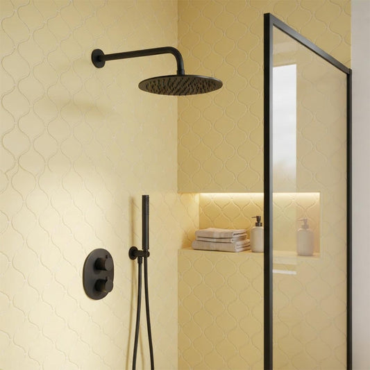 Matt Black shower arm with matt black shower head - Ireland  1200