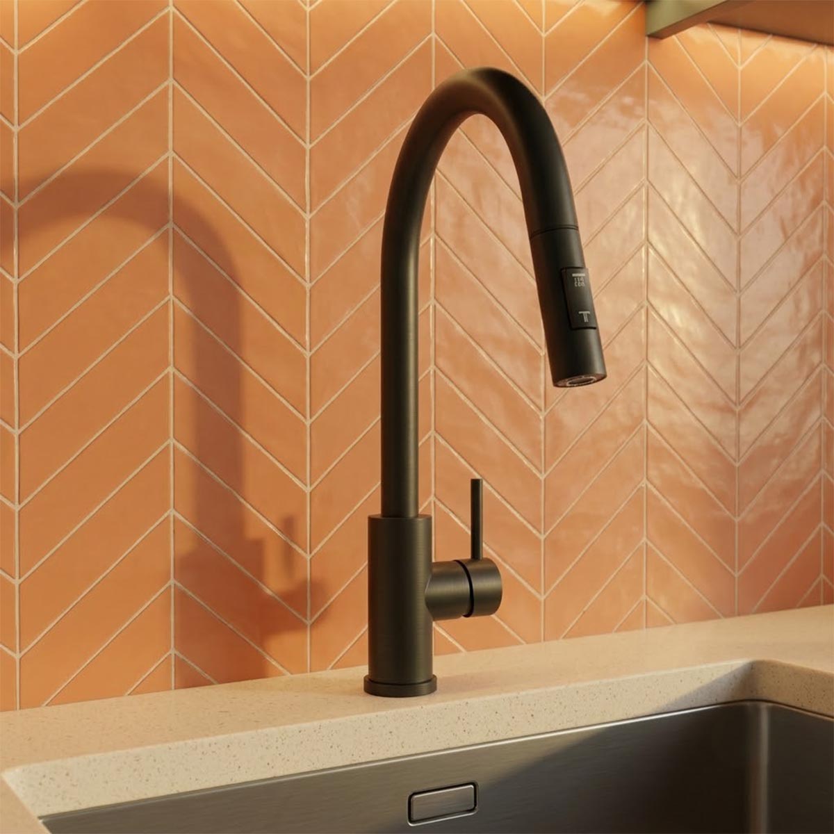 Matt black pull-out kitchen mixer tap in ireland 