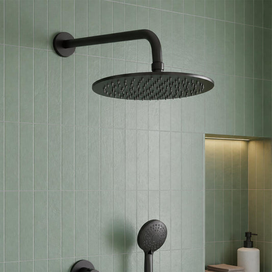 Matt black shower arm 400mm and 300mm shower head wall mounted 1200