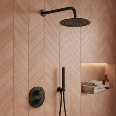 Matt black shower arm and shower head wall mounted