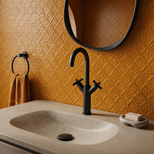 Matt black swivel spout tall basin mixer tap  1200