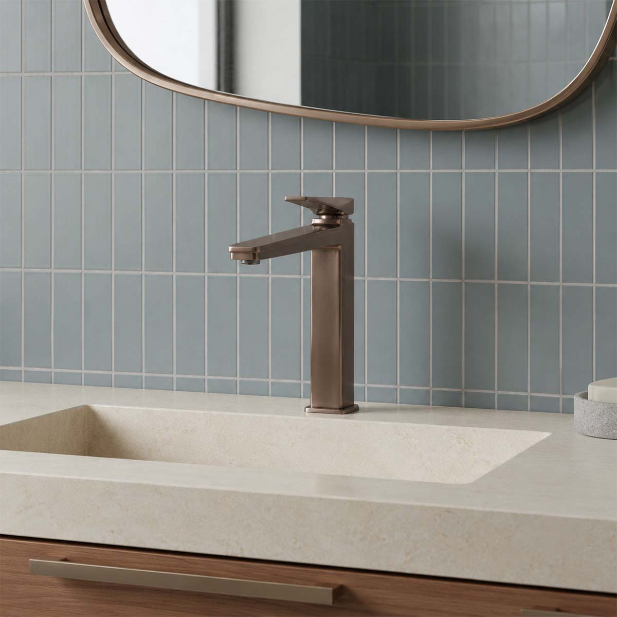 Modern single lever basin tap - brushed bronze 