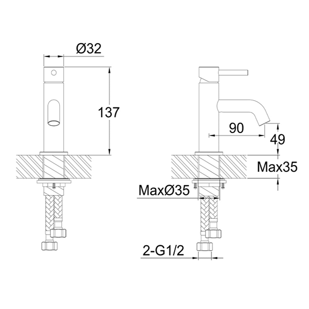 mini basin mixer tap Technical Drawing-Tapron