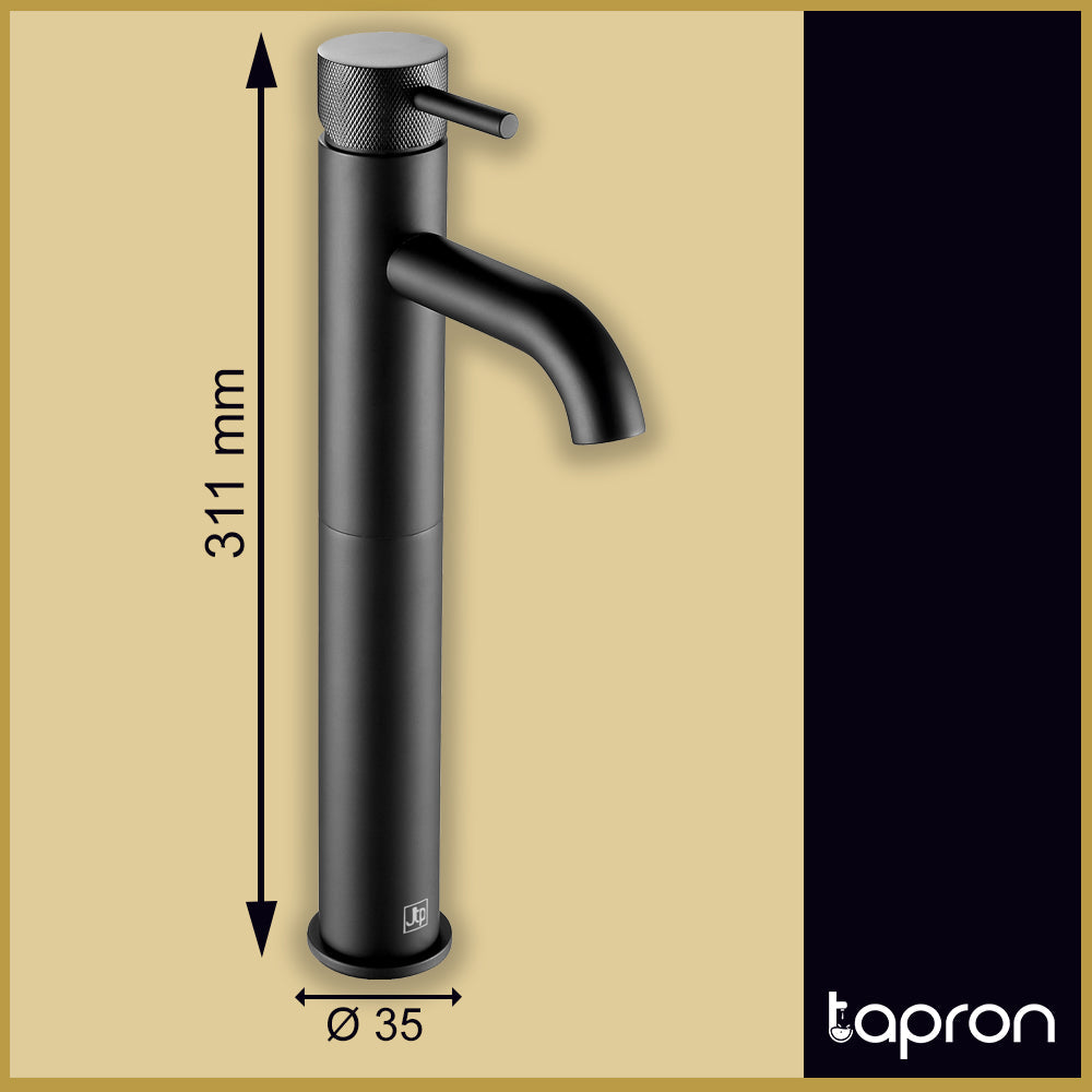 Matt Finish Tall Mono Black Basin Mixer Tap with Designer Handle