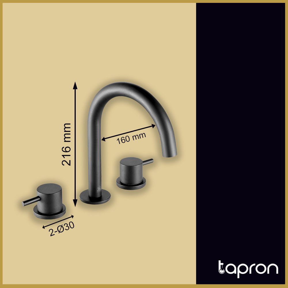 Matt Black 3 Hole Deck Mounted Mono Basin Mixer Tap-Tapron