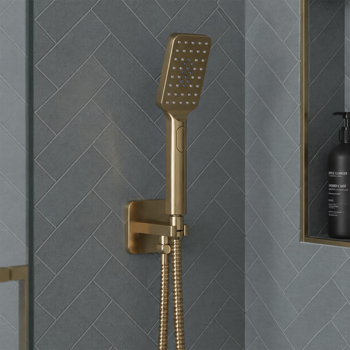 Multi Function Shower Handset with Hose and Water Outlet - Brushed Brass