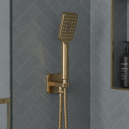  Multi Function Shower Handset with Hose and Water Outlet - Brushed Brass 1200