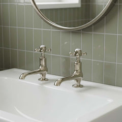 Nickel Traditional Long Nose Basin Pillar Tap -Tapron