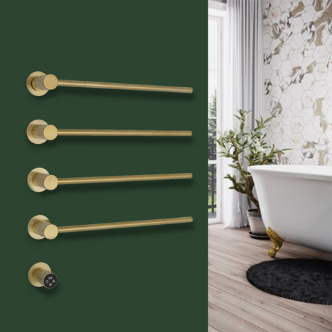 Brushed brass electric towel rail bars 