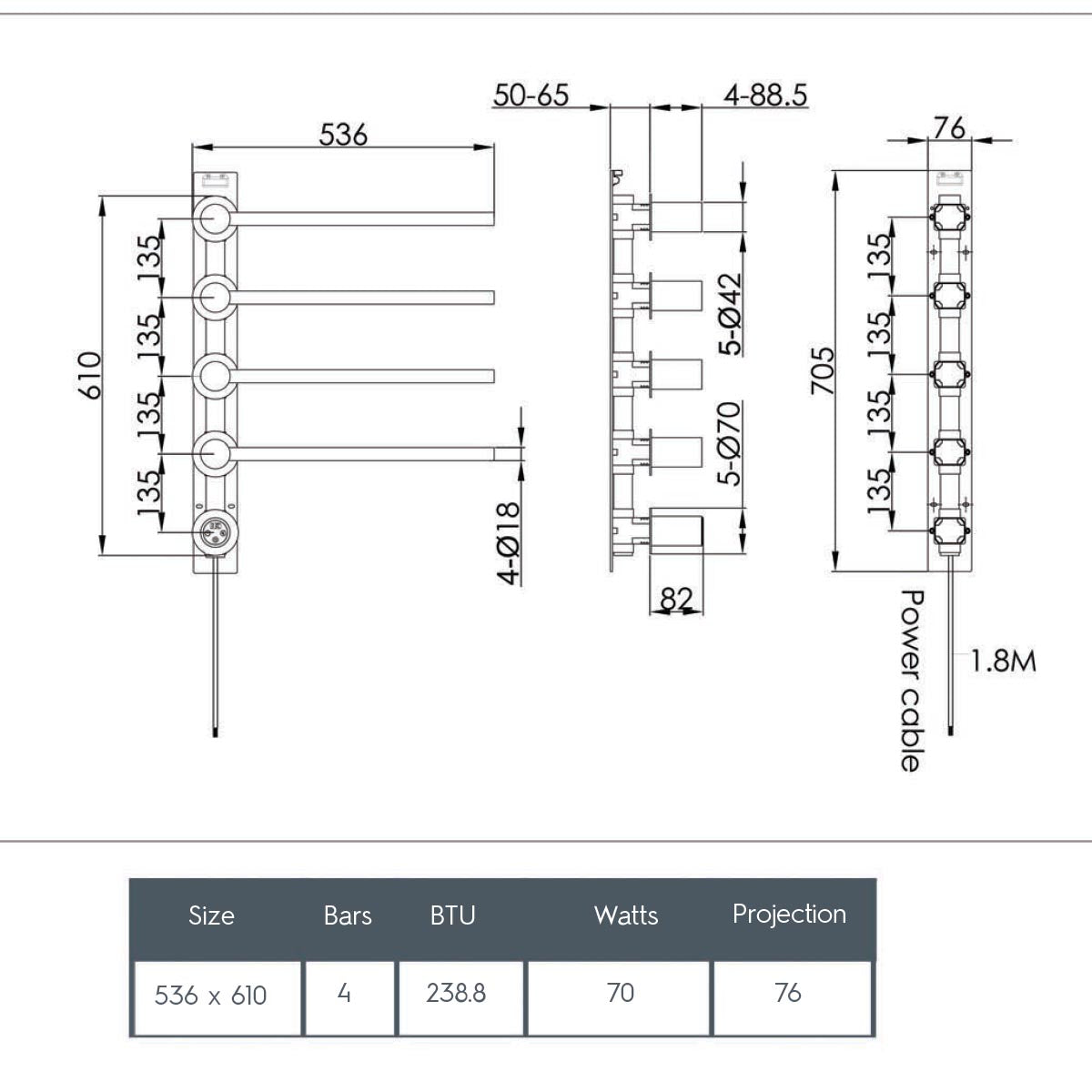 Electric towel warmer - Technical drawing