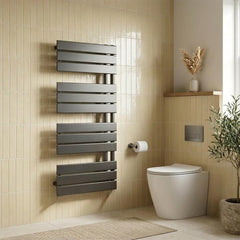 Open Sided Black Towel Radiator 1080mm x 550mm - Brushed Black