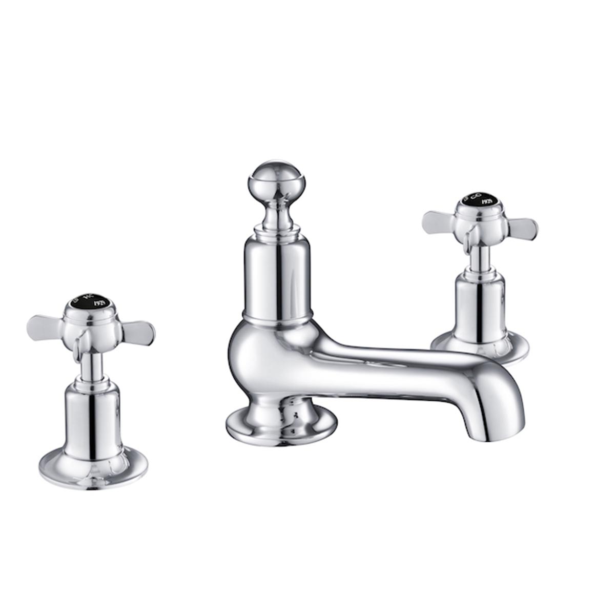 Pinch 3 Hole Deck Mounted Basin Mixer - Chrome with Black Indices