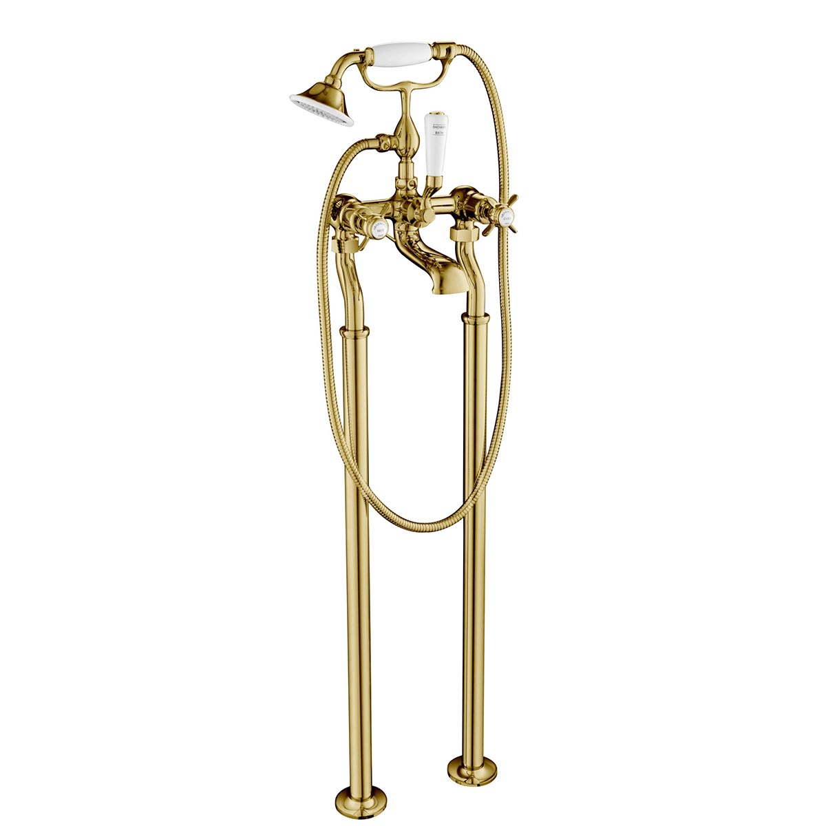 Pinch Freestanding Bath Shower Mixer with Kit - Polished Gold