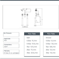 Pinch Freestanding Bath Shower Mixer with Kit - Polished Gold technical details